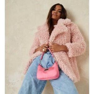 Fall Winter plush Teddy Bear Faux Fur Coat Jacket Pink Barbie small